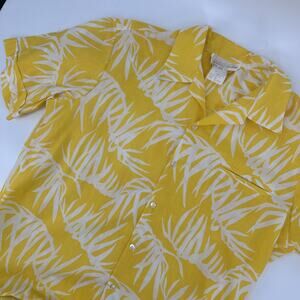 Vintage Key West Fashions Hawaiian Shirt XL Yellow Palm Leaf Aloha USA 70s 80s